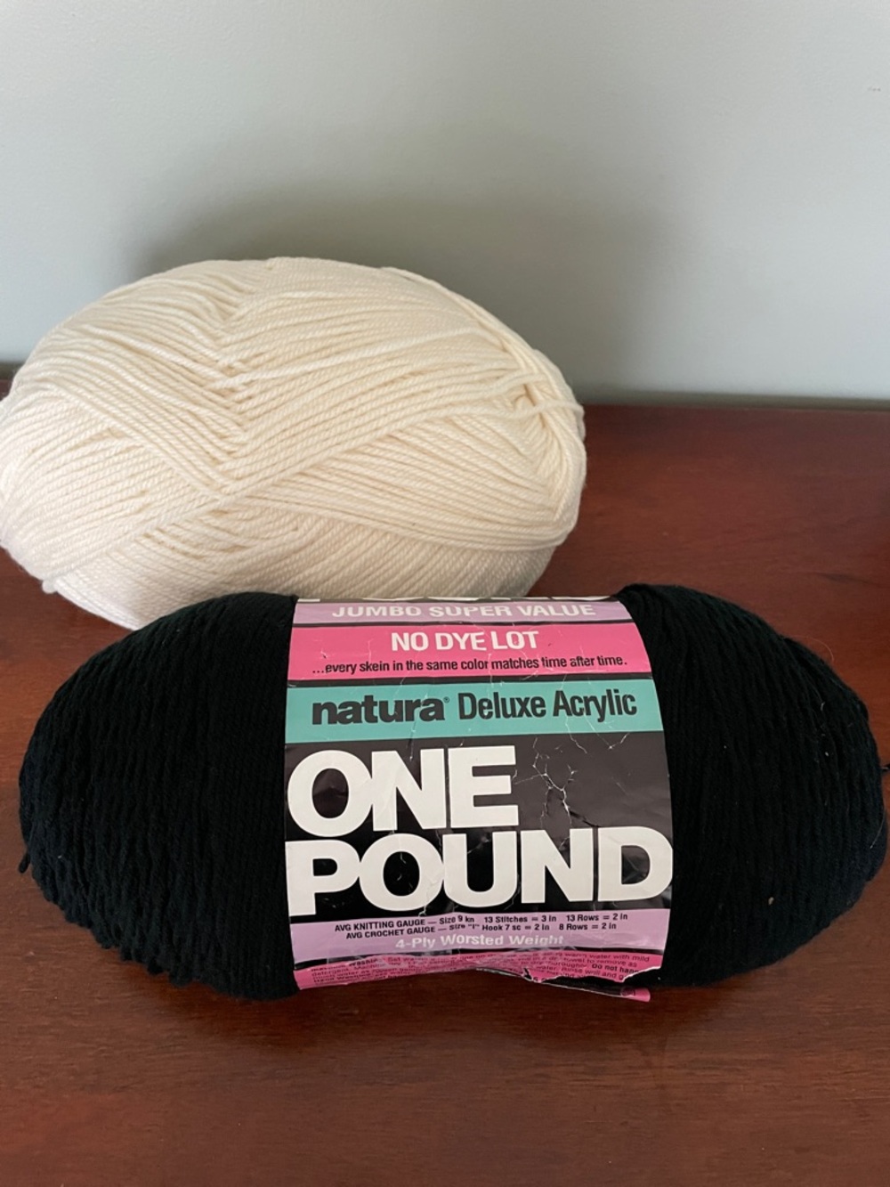Two Pounds Deluxe Acrylic Yarn - Black & Cream - set of 2